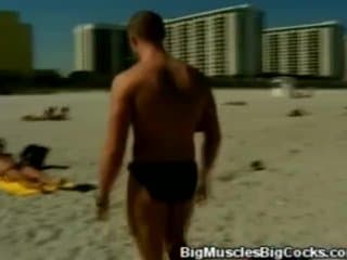 Beach Muscle Buddies End Up Sucking Each Others Cock