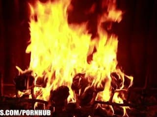 Cute playful teen Staci Silverstone masturbates by the fire